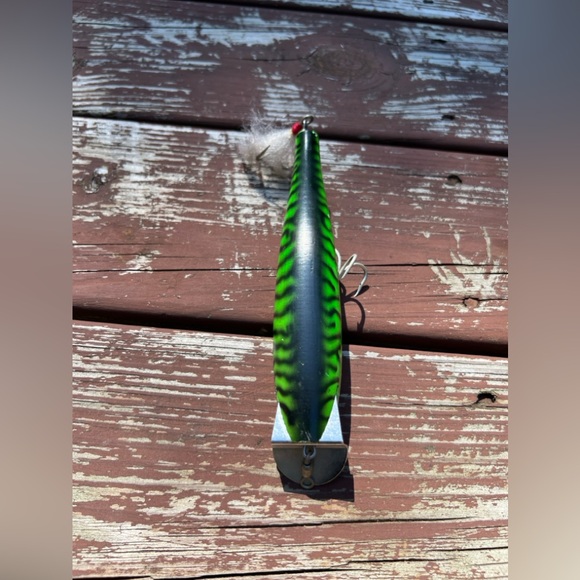 VINTAGE Green Striped Fishing Lure with hooks|Bait, Hunting,Camping, Boys-scout - Picture 15 of 17